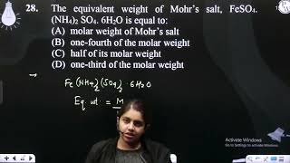 The equivalent weight of Mohramprsquos salt FeSO4  NH42SO4  6H2O is equal to [upl. by Ilahsiav308]