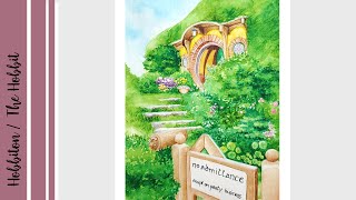 THE HOBBIT  LOTR  Hobbiton  Bag End  Watercolor Painting Using One Brush [upl. by Dorice]