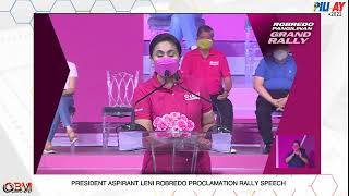 PRESIDENT ASPIRANT LENI ROBREDO PROCLAMATION RALLY SPEECH [upl. by Eliezer]