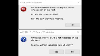 Virtualized Intel VT x EPT is not supported VMware does not support nested virtualization [upl. by Edac]