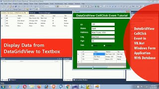 DataGridview CellClick Event  How to Get Selected Row Values From DataGridView to TextBox In VB [upl. by Thorma185]