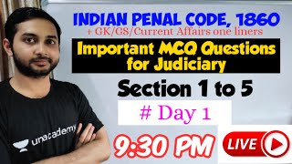 IPC MCQ SECTION 1 TO 5  GENERAL KNOWLEDGE GENERAL SCIENCE CURRENT AFFAIRS  LAW EXPLORER [upl. by Ainattirb]