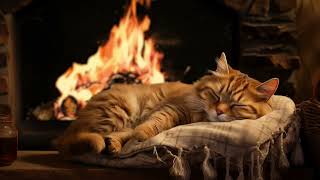 Purring Cat Serenity by the Cozy Fireplace  Cat Purring While Sleeping  Relaxing Ambience [upl. by Nnaeinahpets]