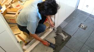 Tile Floor Installation in Bathroom  Part 1 [upl. by Farlay165]