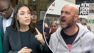 Chaos erupts as furious protesters heckle AOC during press conference for NYC’s migrant crisis [upl. by Kedezihclem261]