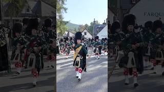 drummajor Dean leads Huntly pipeband march to 2024 braemargathering Games in Scotland shorts [upl. by Novelc]