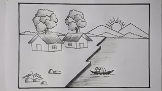 village scenery drawing for kids  kids simple drawing [upl. by Jerrie]