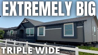 GIGANTIC triple wide mobile home with literally EVERYTHING Prefab House Tour [upl. by Magdalene519]