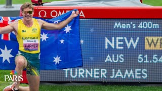 James Turner smashes WORLD RECORD in T36 400m at Paris Paralympics  NBC Sports [upl. by Ettenaej704]