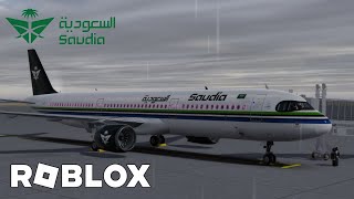 Reviewing Saudia Airlines inaugural flight on roblox  Flight Review [upl. by Melisse]