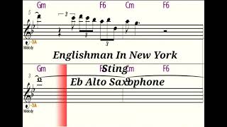 Englishman In New York  Eb Alto Saxophone  Play Along  Sheet Music  Backing Track [upl. by Arliene97]