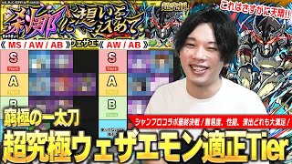 【モンスト】しろ「難易度、性能、演出どれも天晴！」シャンフロコラボ最終決戦！前回と比較するとかなり難しかったけど大満足の内容！超究極『窮極の一太刀 墓守のウェザエモン』適正Tierランキング！【しろ】 [upl. by Yreffej580]