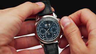 Patek Philippe ref 5270G014 Perpetual Calendar Chronograph Blue dial 18K White Gold [upl. by Kcirre724]