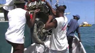 10 Winching motorcycle on boat Colon Panama  Cartagena Colombia [upl. by Sinnal]