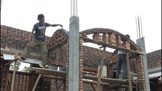 Great Technique To Build Curved Arches On Concrete Poles  Skills To Build Brick Arches On Balconies [upl. by Anaili697]