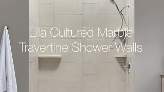 Ellas Bubbles Travertine Cultured Marble Shower Wall Surround  Shower RenovationRemodeling [upl. by Anihc]