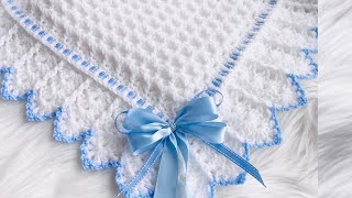 Snowdrop baby blanket pattern 2 with beautiful extended fan border by Crochet for baby [upl. by Zitvaa]