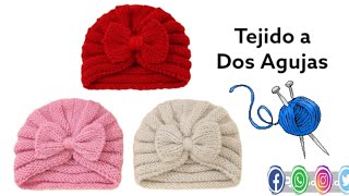 🧶TurbanteGorro tejido a Dos Agujas para bebé 🍼 paso a paso [upl. by Brande]