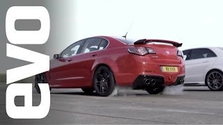 Mercedes E63 AMG vs Vauxhall VXR8 GTS  evo DRAG BATTLES [upl. by Lerim]