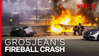 Grosjeans Insane Fireball Crash  Formula 1 Drive To Survive S3  Netflix [upl. by Aicilat]