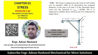 184  Determine required diameter of pins at D and C  stress  Mechanics of materials rc Hibbeler [upl. by Yesrej]