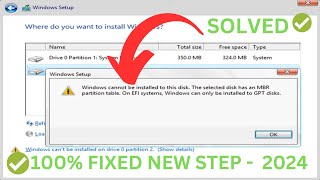 ✅100 FIXED Windows cannot be installed to this disk the selected disk has an MBR partition table [upl. by Jackqueline]