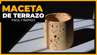 Descubre como hacer una maceta de cemento tipo terrazo  Ideas con cemento DIY [upl. by Maxie459]