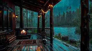 Rain in The Lakeside Wooden Porch 🌦️ Rainy Day and Bonfire for Deep Sleep and Relaxation [upl. by Pippo]