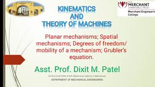 Degree of FreedomMobility of a mechanismPlanar amp Spatial mechanismGrublers equation [upl. by Ysirhc]