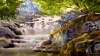 Watercolor painting a Waterfall with WetonWet techniques [upl. by Rab]