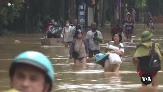 Drone shows flooded Vietnamese village after Typhoon Yagi  VOANews [upl. by Sondra]