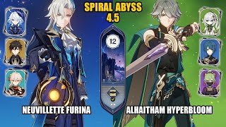 F2P Neuvillette Furina amp Alhaitham Hyperbloom  Spiral Abyss 45  Floor 12  Genshin Impact [upl. by Attem]