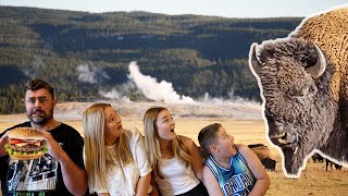 New Zealand Family Try BISON Burger for the first time near Yellowstone Featuring a subscriber [upl. by Ubald575]