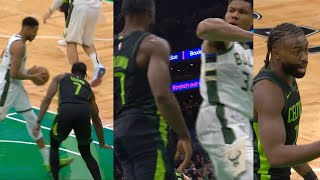 Jaylen Brown calls Giannis too small then has words after Giannis throws elbow 😳 [upl. by Ergener]