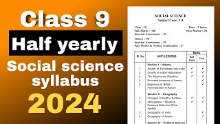 class 9 Social science half yearly syllabus 2024 SEBA [upl. by Koenig727]