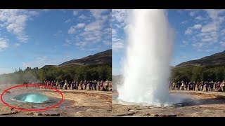 Espectacular Géiser Strokkur en Islandia erupcionando agua y vapor Fenómenos naturales [upl. by Blayne15]