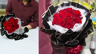 10 Red roses arrange flowers Bouquet  flower wrapping techniques  Flower Bouquet arrangement [upl. by Lapotin]