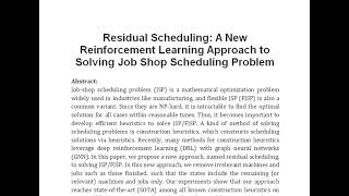 Residual Scheduling A New Reinforcement Learning Approach to Solving Job Shop Scheduling Problem [upl. by Nosae250]