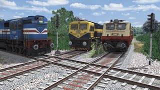 Three Diesel Trains Crossing each other at Same Track – Forked Railroad [upl. by As]