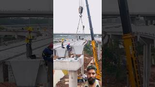 Hoisting process of elevated curved bridge Good tools and machinery makework easy cranebridgework [upl. by Resor629]