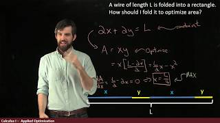 Folding a wire into the largest rectangle  Optimization example [upl. by Nikolai491]