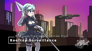 Procreate Timelapse Drawing  My Character  Rooftop Surveillance  Anime Style  SBBAart [upl. by Pattie]