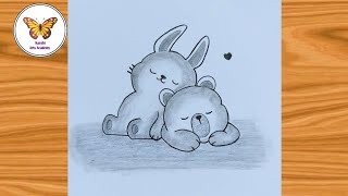 Rabbit and bear sleeping together drawing drawing ideas for beginners karabiartsacademy6921 [upl. by Hamachi]