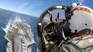 Skilled US Pilot Pulls Off Crazy Landing on Crowded Aircraft Carrier at Sea [upl. by Yditsahc702]