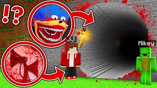 Mikey and JJ Found Longest Scary Shin Sonic amp Bloody Sirenhead Tunnel at Night in Minecraft Maizen [upl. by Alina668]