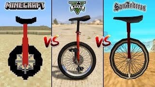 MINECRAFT UNICYCLE VS GTA 5 UNICYCLE VS GTA SAN ANDREAS UNICYCLE  WHICH IS BEST [upl. by Thamos]