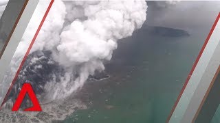 Aerial view of the crater of Mount Anak Krakatoa in Indonesia [upl. by Noid]