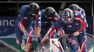 Winter Olympics Bobsled  Mechanics of Sprint Start [upl. by Analihp346]