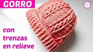 COMO TEJER GORRO A CROCHET CON TRENZAS EN REVIELE [upl. by Stead]