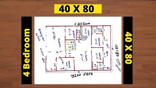 40 X 80 House plan  Home Design  40  80 Ghar Ka Naksha  3200 Sqft  4 Bedroom  4080 Home Plan [upl. by Tooley592]